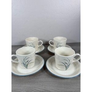 Corelle Coastal Breeze Cups & Saucers Set – 4 Coffee Mugs & 4 Saucers Blue Grass